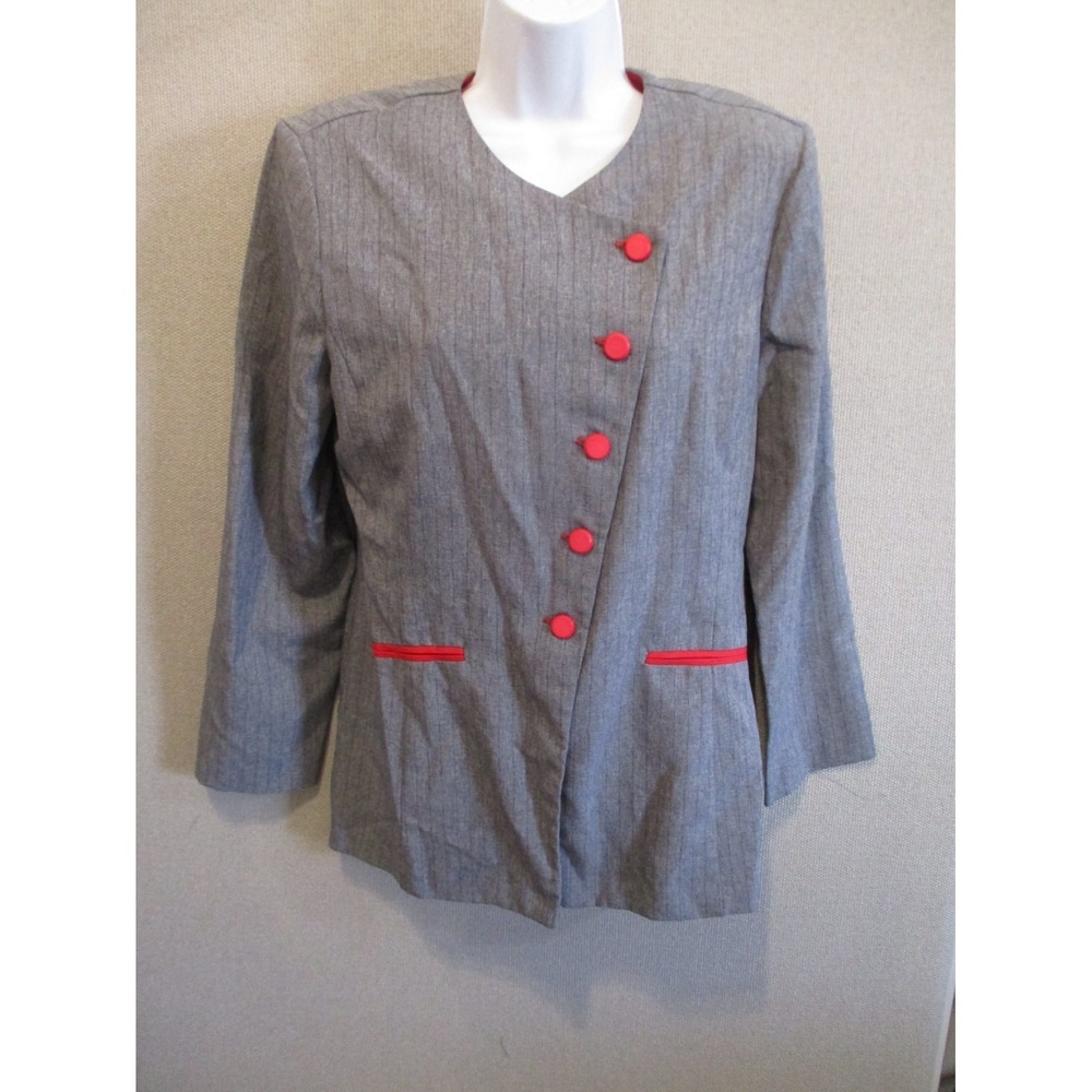VTG 80's ISB Blazer Size 12 Pinstriped Gray Asymmetric Front Closure "New Wave"